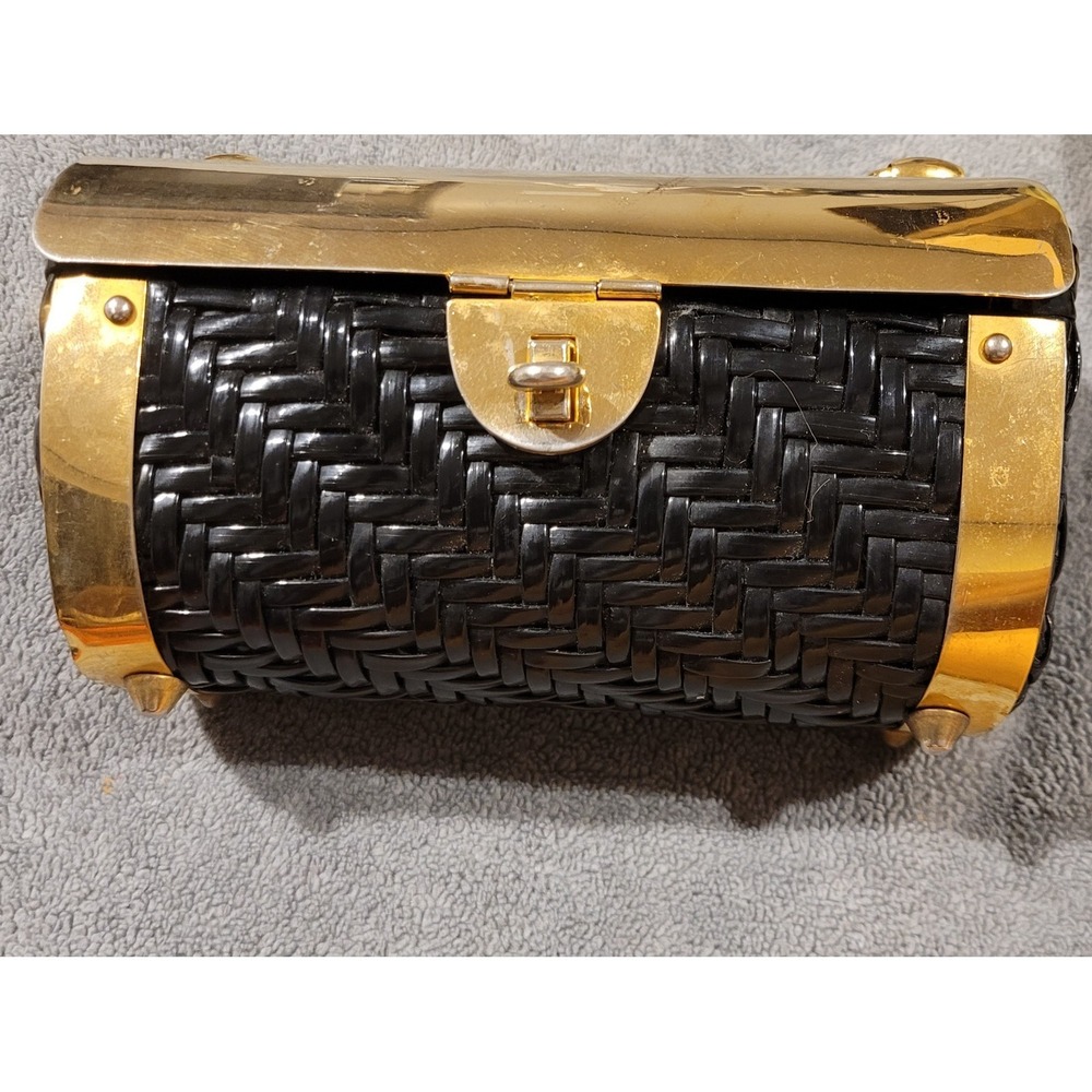 1950-1960s Marcus Brothers Vintage Basket Weave Handbag w/ Gold Metal Lid *Rare* - Picture 2 of 12